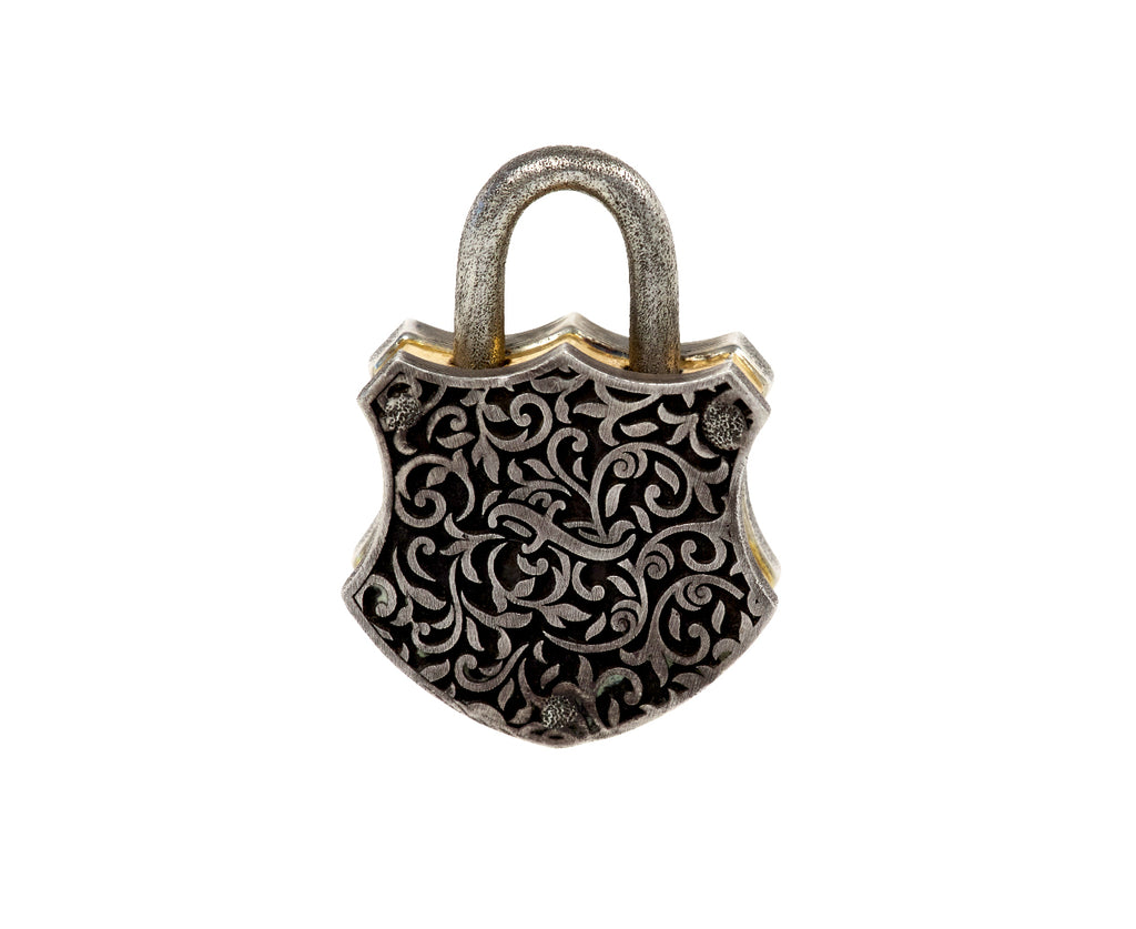 Ruby and Diamond Large Shield Padlock Pendant