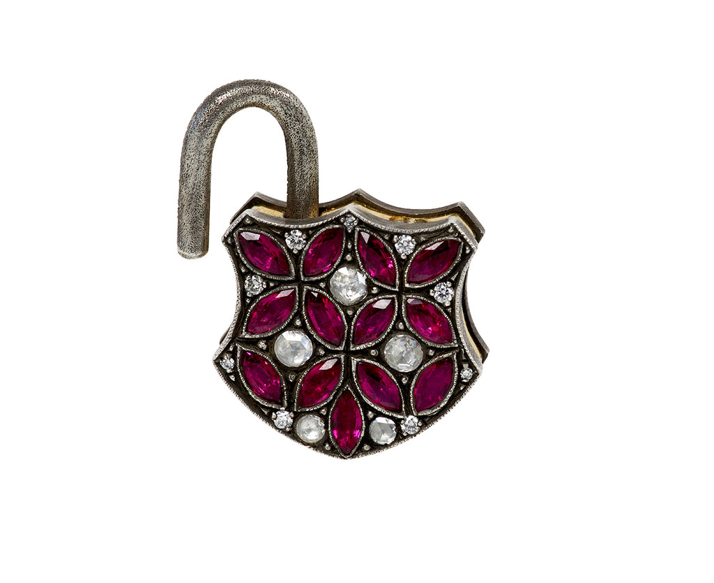 Ruby and Diamond Large Shield Padlock Pendant