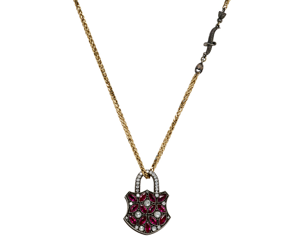 Ruby and Diamond Large Shield Padlock Pendant