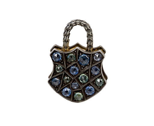 Blue Sapphire Medium Shield Padlock Pendant