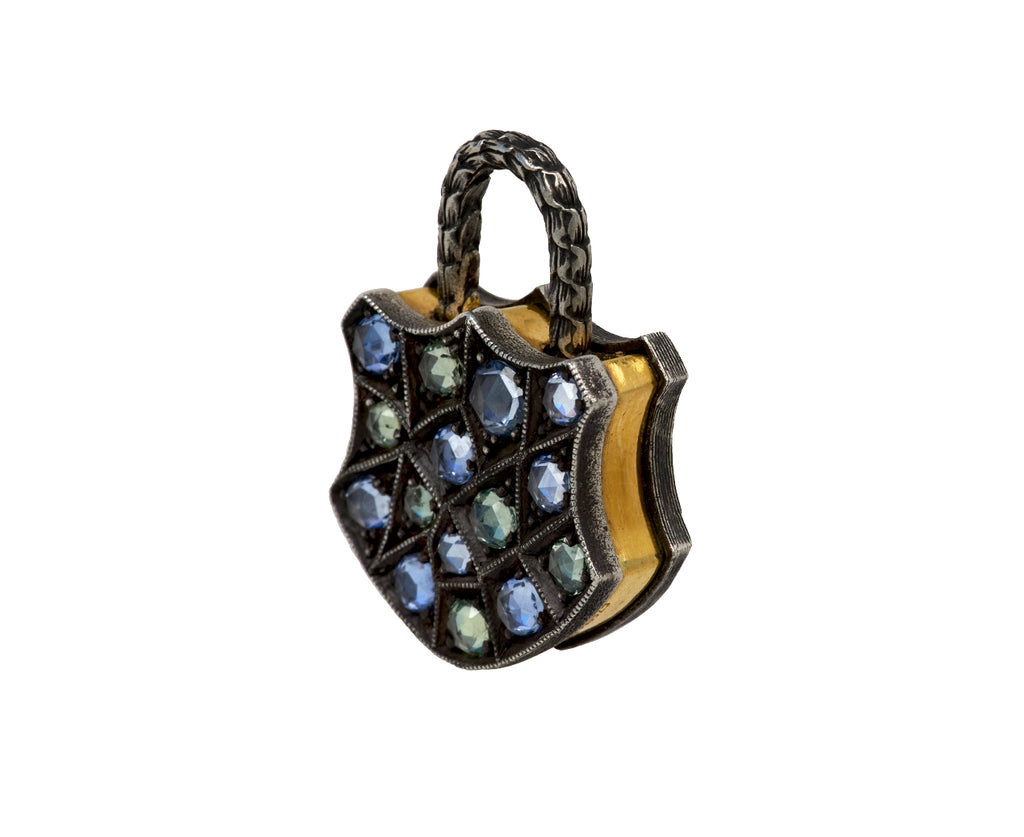 Blue Sapphire Medium Shield Padlock Pendant
