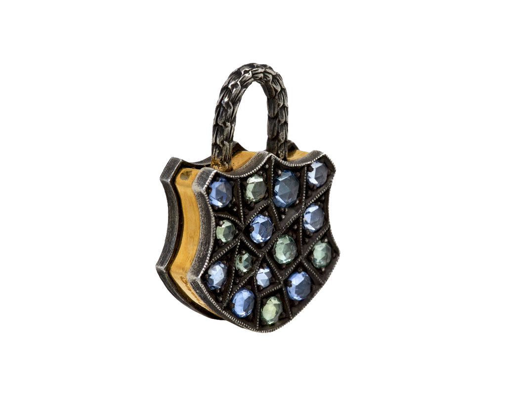 Blue Sapphire Medium Shield Padlock Pendant