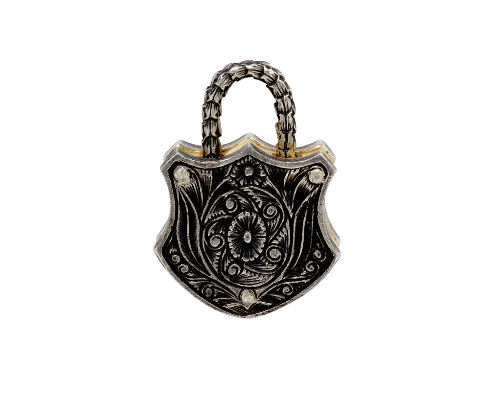 Blue Sapphire Medium Shield Padlock Pendant