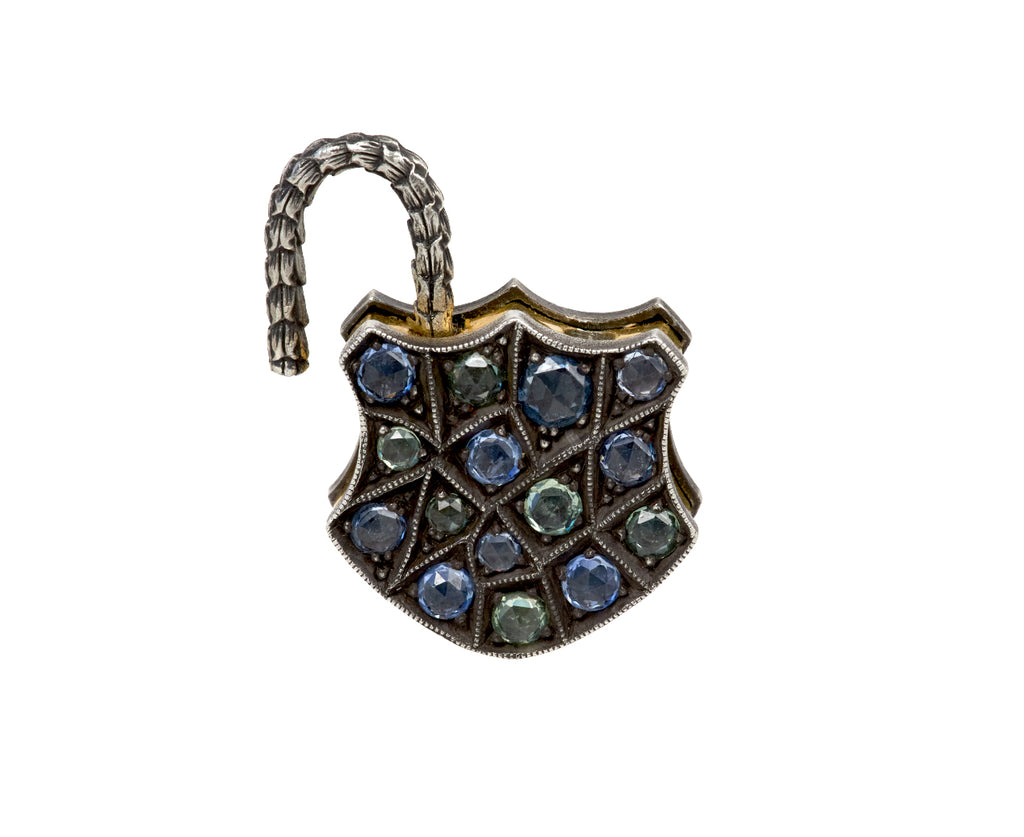 Blue Sapphire Medium Shield Padlock Pendant