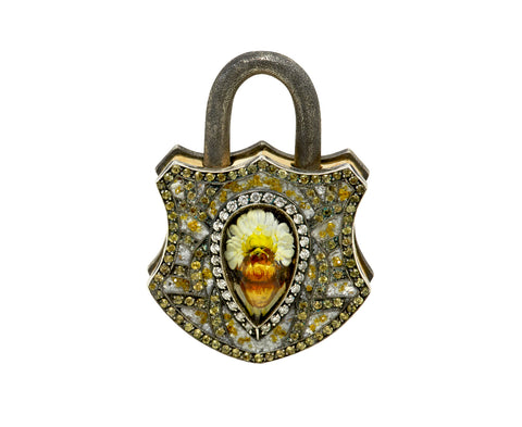 Carved Quartz Bee and Sunflower Large Shield Padlock Pendant ONLY - TWISTonline