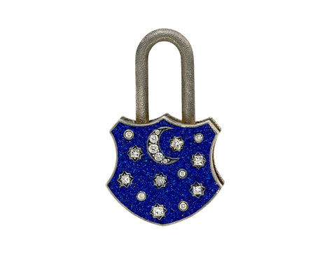 Diamond and Lapis Micromosaic Padlock Pendant ONLY