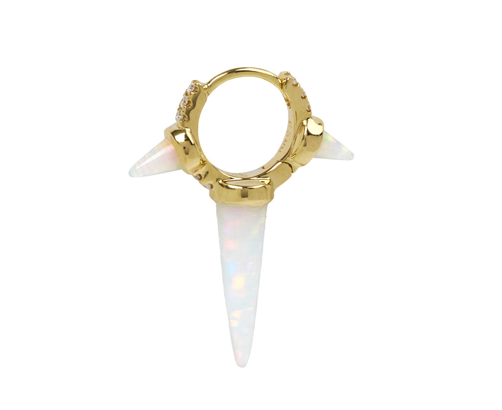 Maria Tash 1/4 Opal and Diamond Triple Long Spike SINGLE Hoop - Angled View