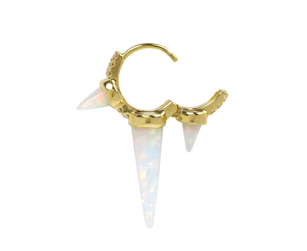 Maria Tash 1/4 Opal and Diamond Triple Long Spike SINGLE Hoop - Closure