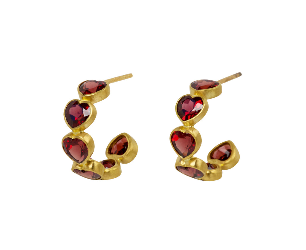 Garnet Precious Heart Hoop Earrings