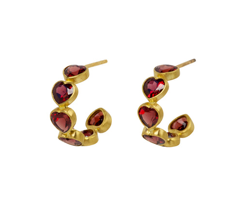 Garnet Precious Heart Hoop Earrings