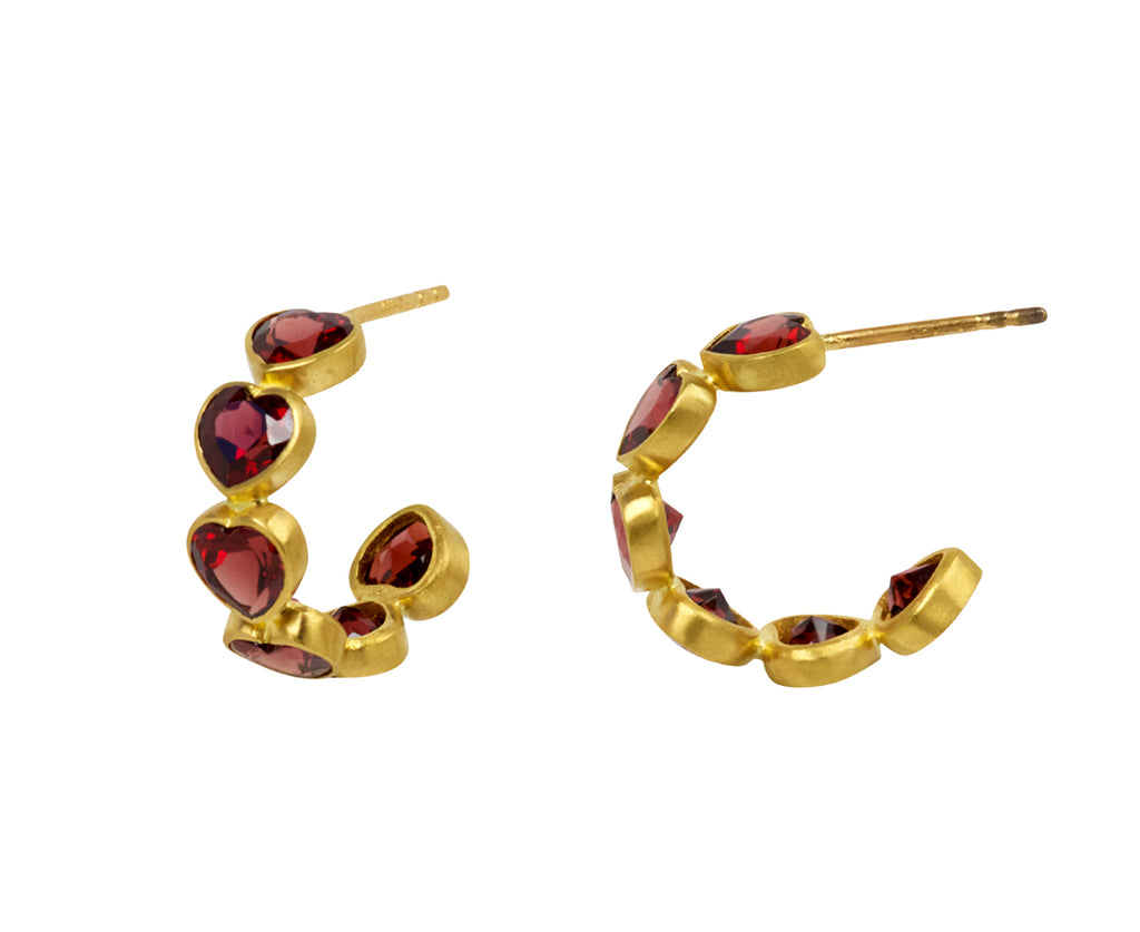 Garnet Precious Heart Hoop Earrings