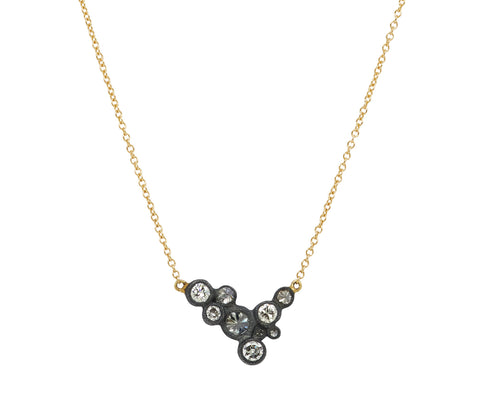 Blackened Silver Asymmetrical Diamond Cluster Necklace