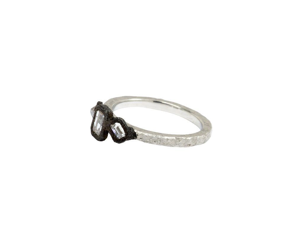 Todd Pownell Emerald Cut Diamond Trio Ring Side View