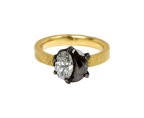 Black Crescent and White Oval Double Diamond Ring - TWISTonline