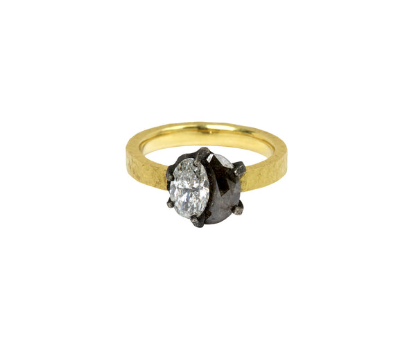 Todd Pownell Black Crescent and White Oval Double Diamond Ring