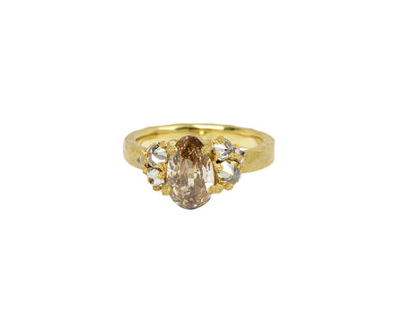 Cognac Pear Shaped Diamond and Light Yellow Diamond Solitaire Ring