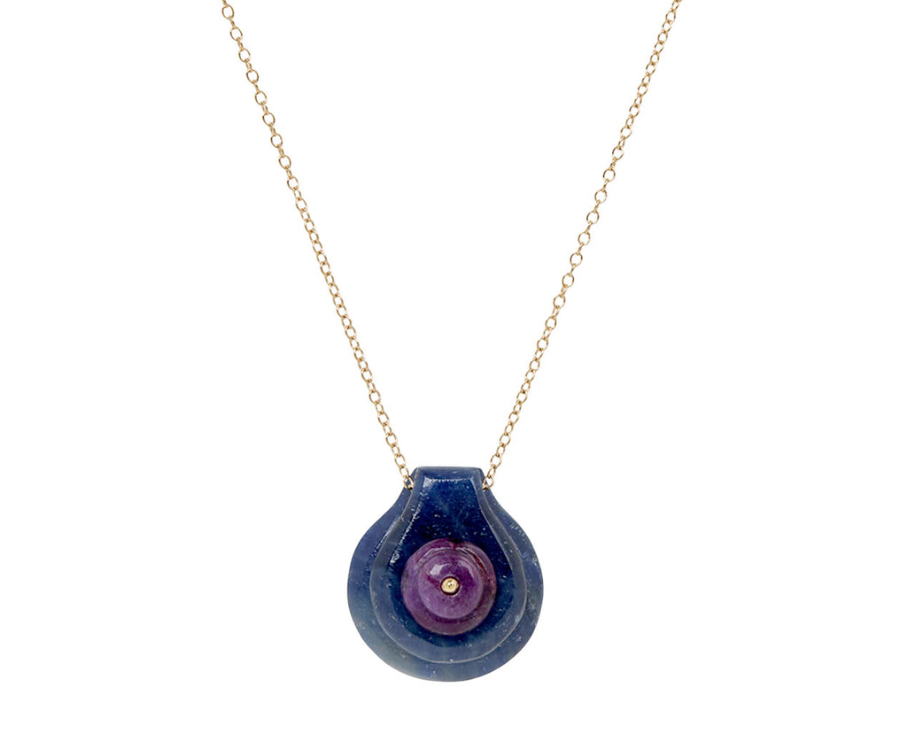 Blue Sapphire and Sugilite Cut Stone Button Necklace