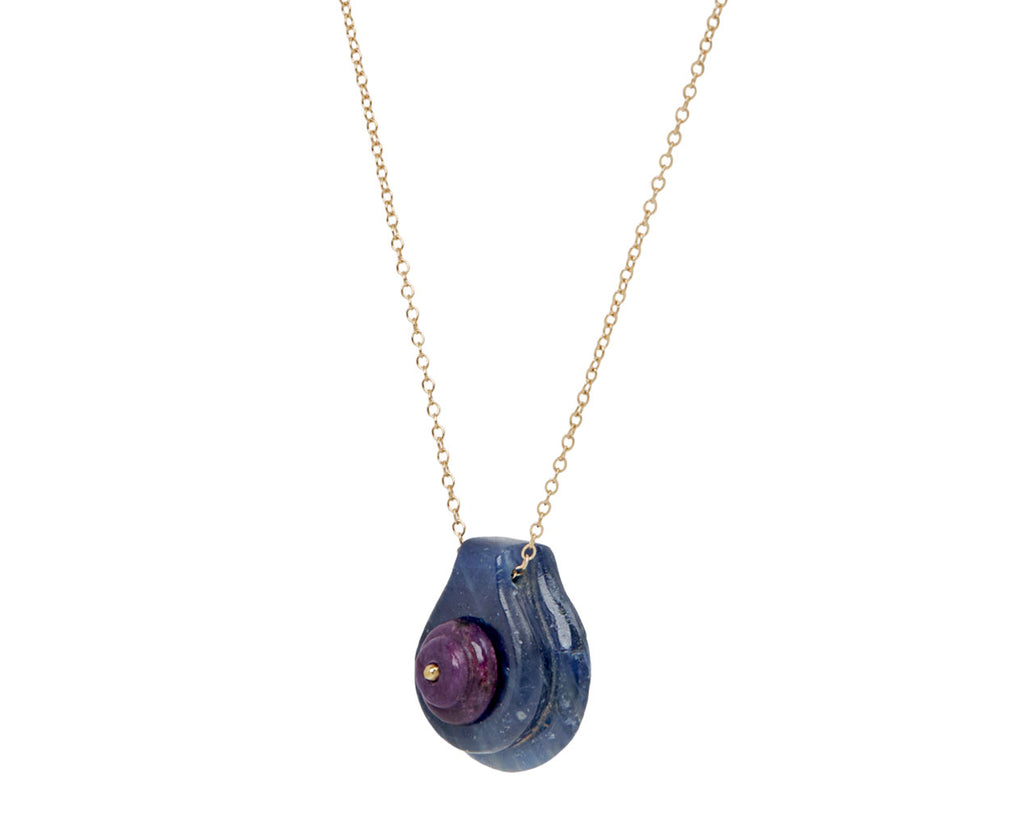 Blue Sapphire and Sugilite Cut Stone Button Necklace