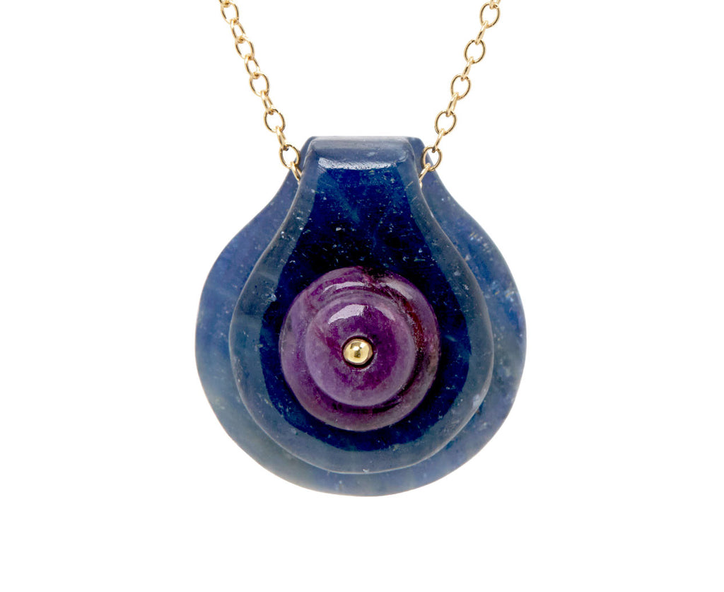 Blue Sapphire and Sugilite Cut Stone Button Necklace