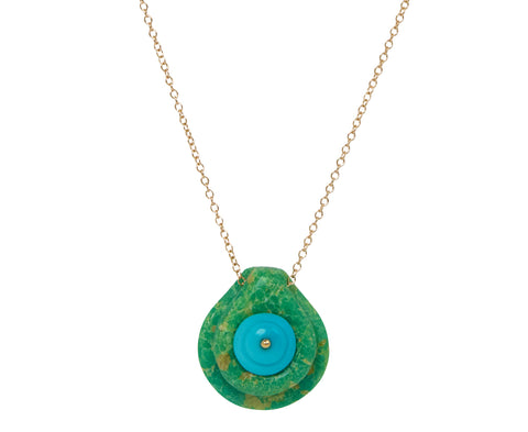 Turquoise Cut Stone Button Necklace