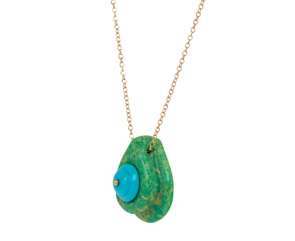 Turquoise Cut Stone Button Necklace