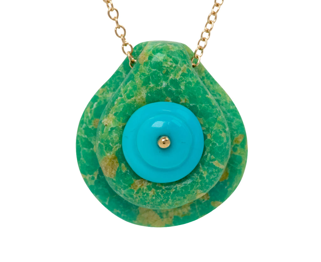 Turquoise Cut Stone Button Necklace