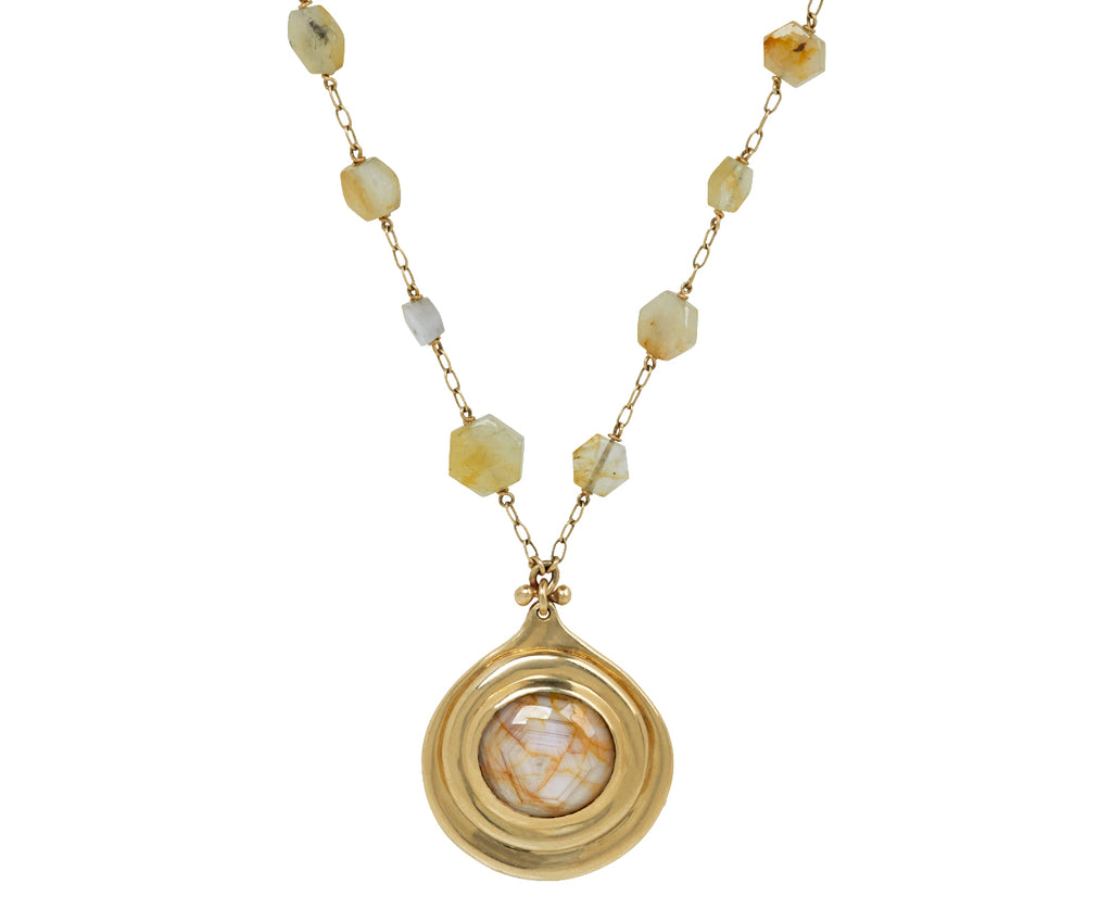 White Sapphire Sun Pendant on White Sapphire Beaded Necklace