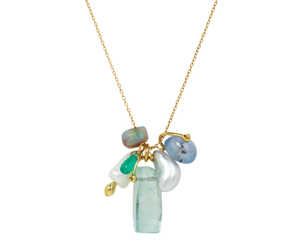 TenThousandThings Aquamarine, Pearl, Opal, Sapphire and Emerald Charm Necklace