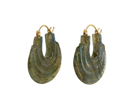Carved Labradorite Stone Gong Hoop Earring