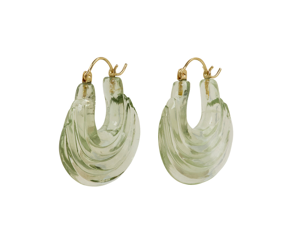 Carved Green Amethyst Stone Gong Hoop Earring