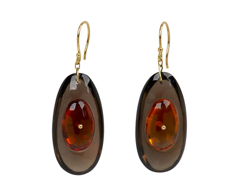 TenThousandThings Smoky Quartz Citrine New Button Earrings