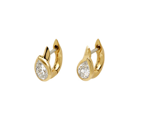 Small Pear Diamond Stem Huggie Hoop Earrings