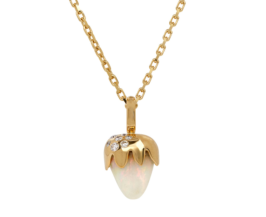 Opal and Diamond Strawberry Pendant Necklace