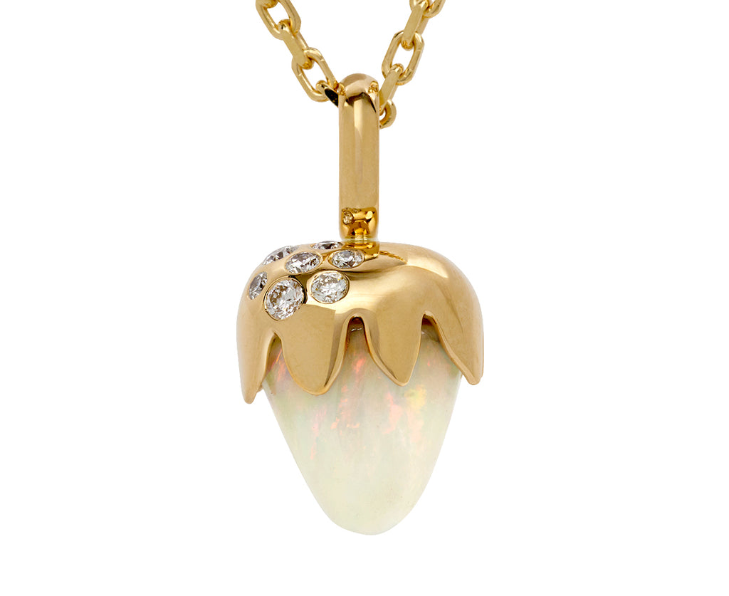 Opal and Diamond Strawberry Pendant Necklace