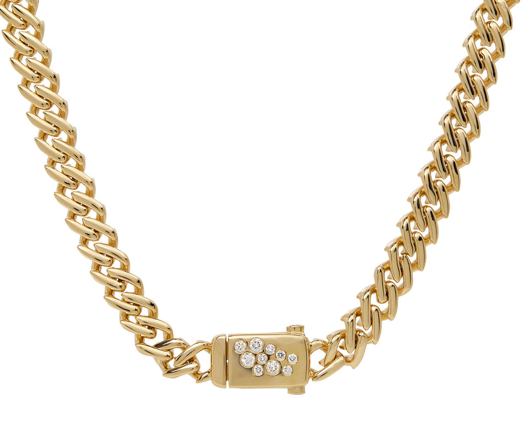 Heavy Curb Chain Diamond Clasp Necklace