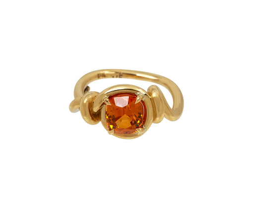 Cushion Cut Mandarin Garnet Ring