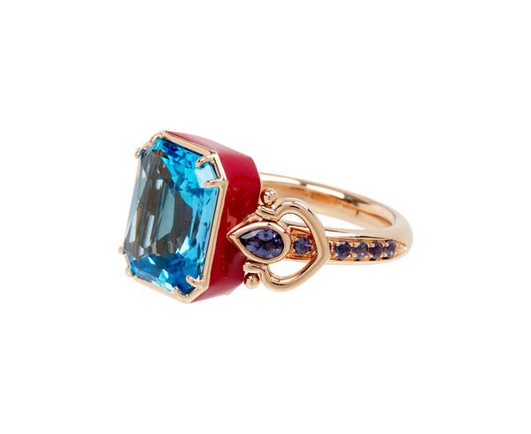 Ruby and blue topaz ring store