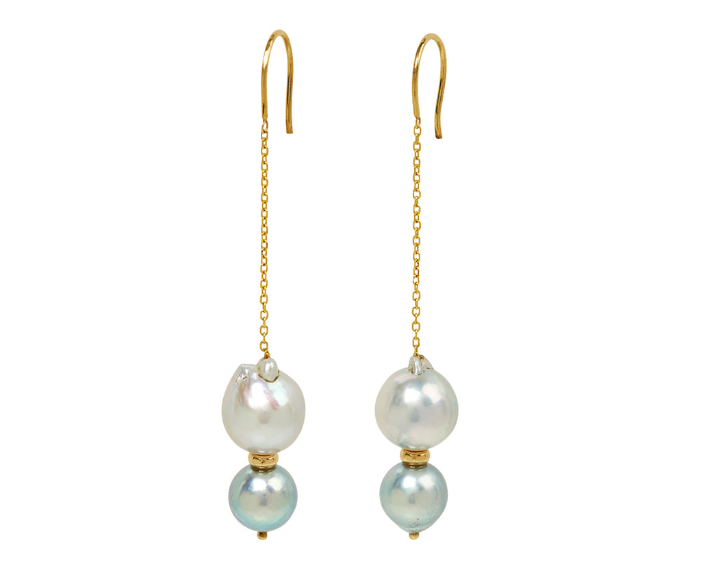 White/Space Pearl Lunette Chain Earrings - Closeup