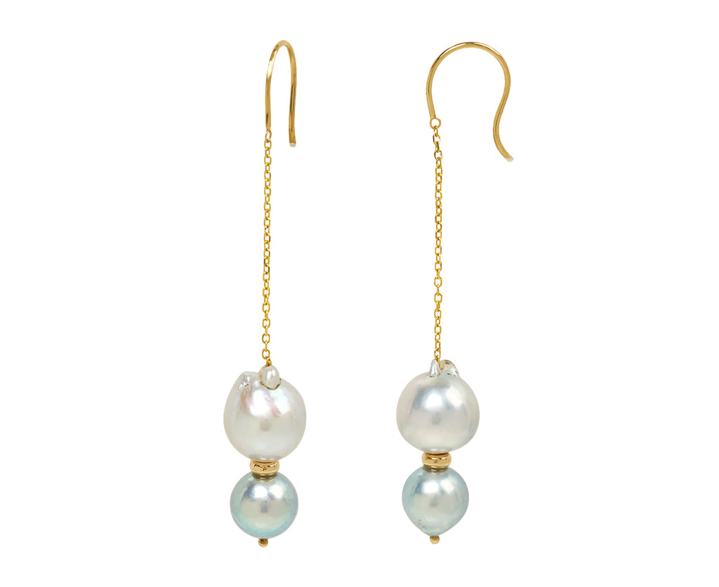 White/Space Pearl Lunette Chain Earrings