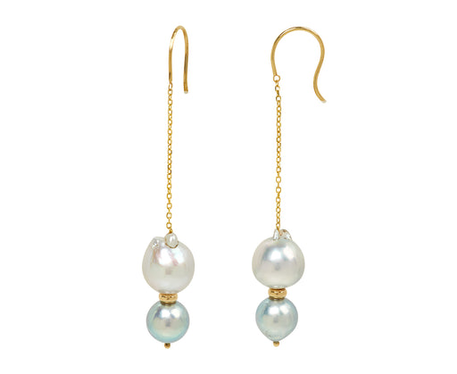 White/Space Pearl Lunette Chain Earrings