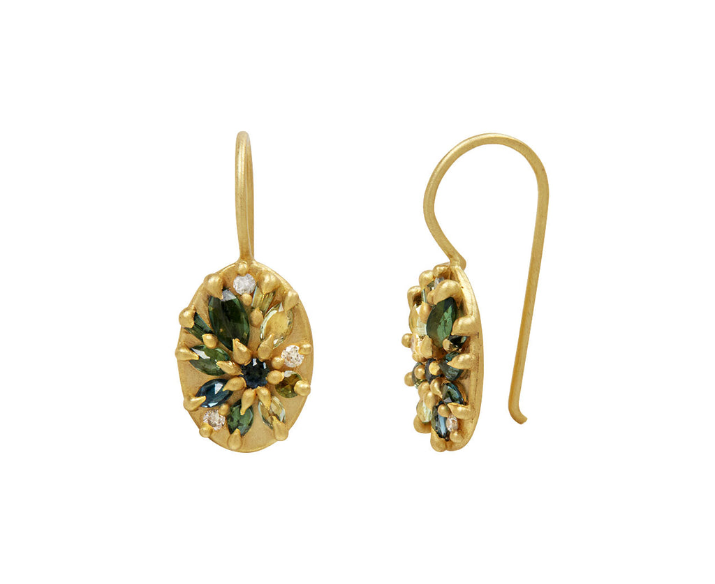 Green Sapphire Lotus Hook Earrings