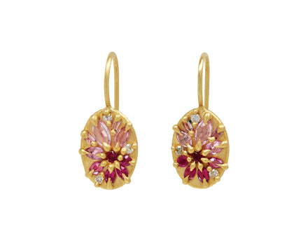 Pink Sapphire Lotus Hook Earrings