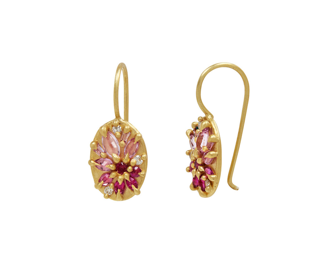 Pink Sapphire Lotus Hook Earrings