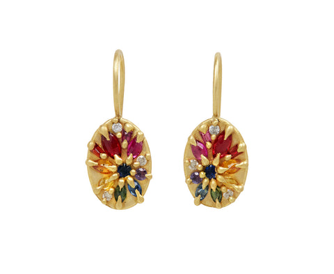 Rainbow Sapphire Lotus Hook Earrings