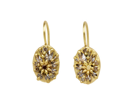 Cognac Diamond Lotus Hook Earrings