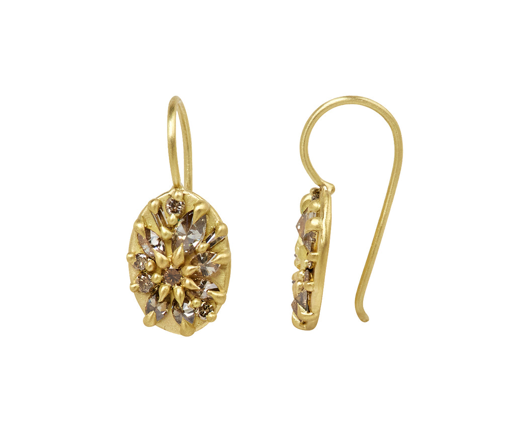 Cognac Diamond Lotus Hook Earrings