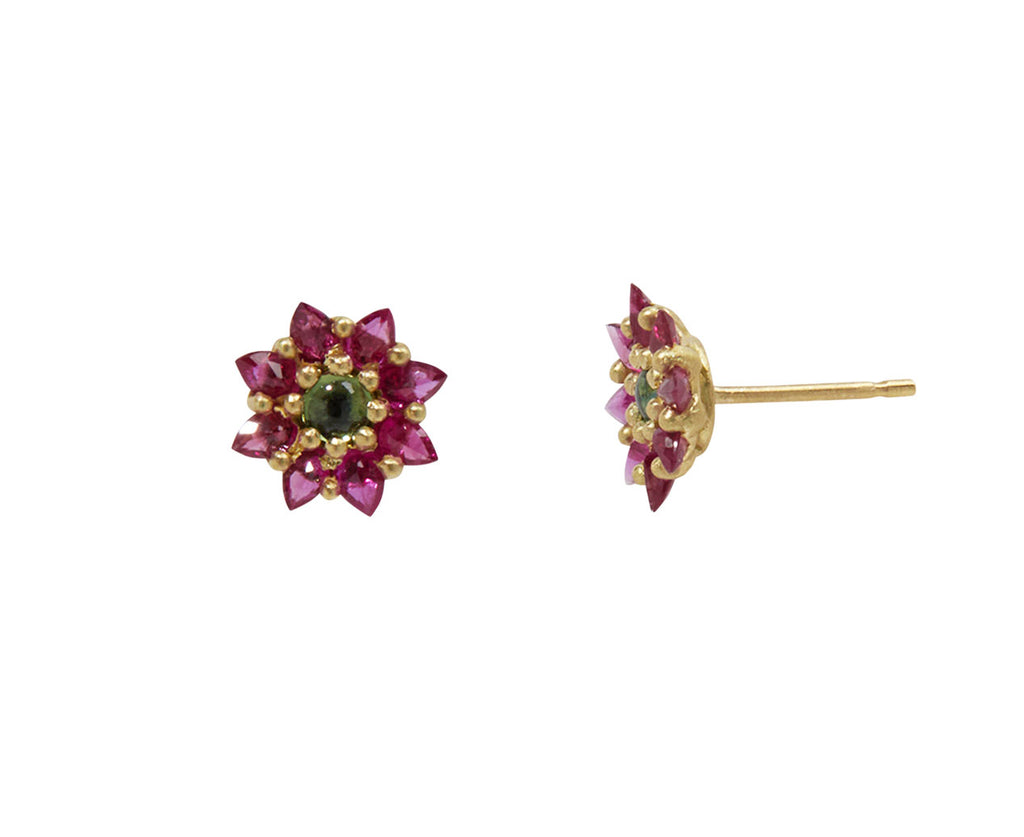 Green and Pink Daisy Stud Earrings