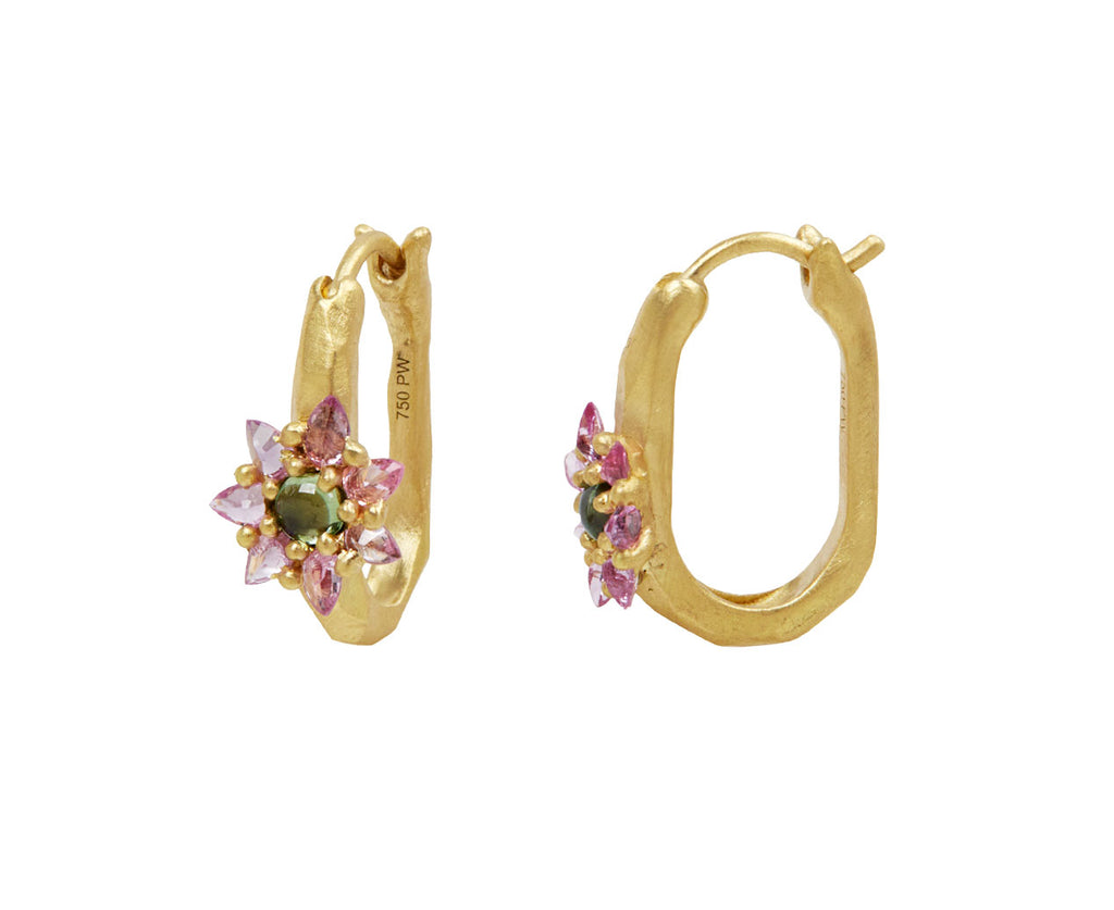 Green and Pink Sapphire Oval Daisy Earrings