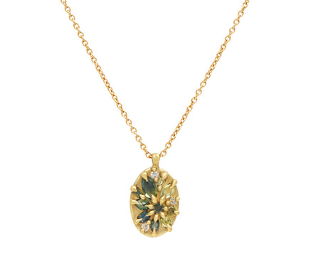 Green Sapphire Lotus Pendant Necklace