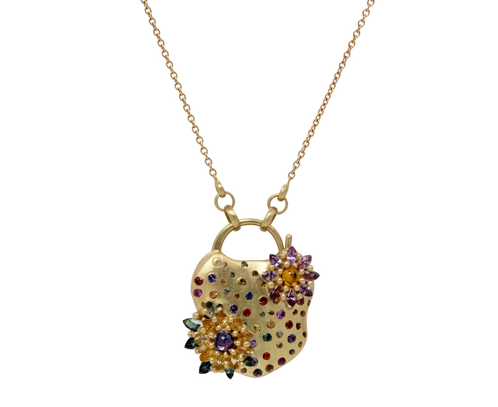 Double Daisy on Confetti Padlock Pendant Necklace